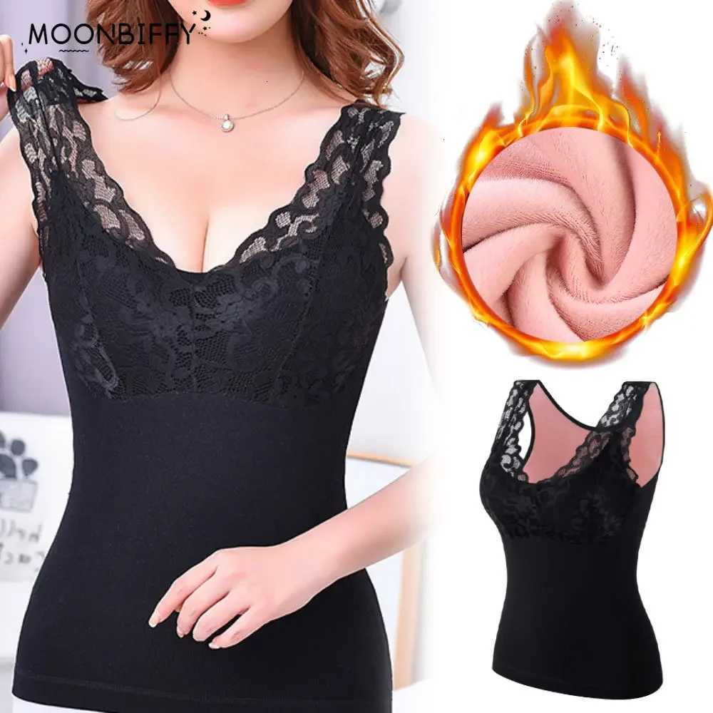 Thermal Underwear Women Top with Bra Fleece Camisole Large Velvet Winter Seamless Sexy Lace Vneck Warm Lingerie Fleece Camisole T251018