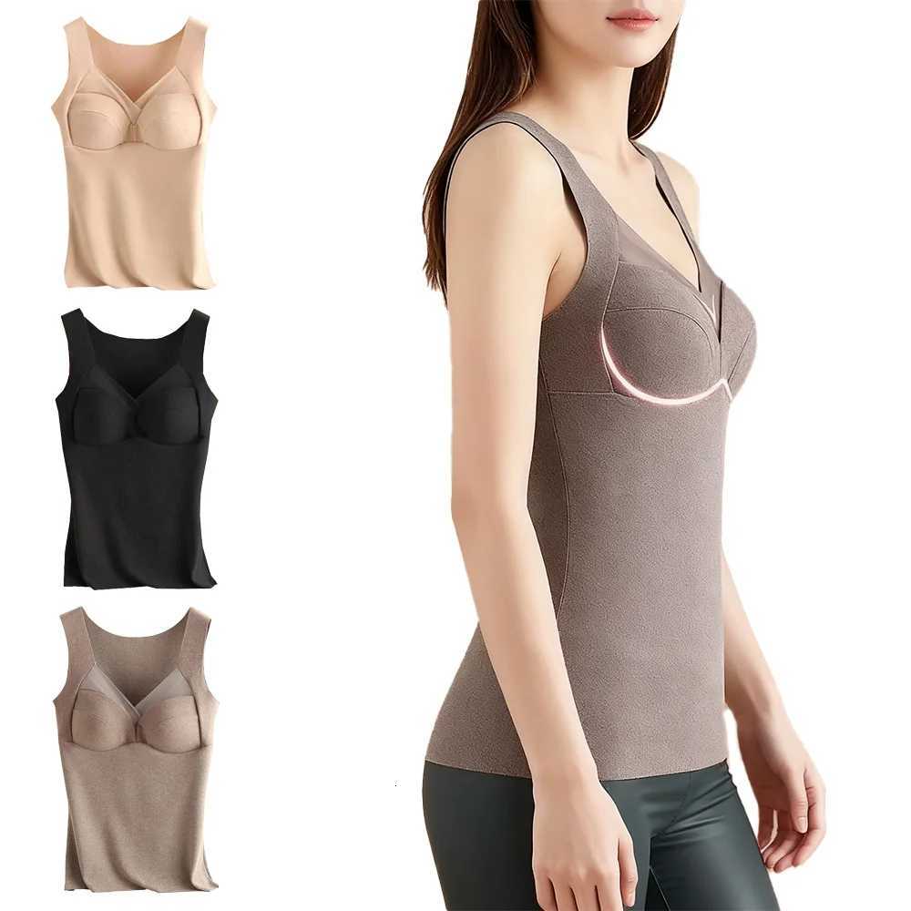 2pcs Autumn Winter Seamless German Velvet Thermal Vest For Women Fixed Integrated Chest Pad Bottoming Thermal Women Underwear T251018