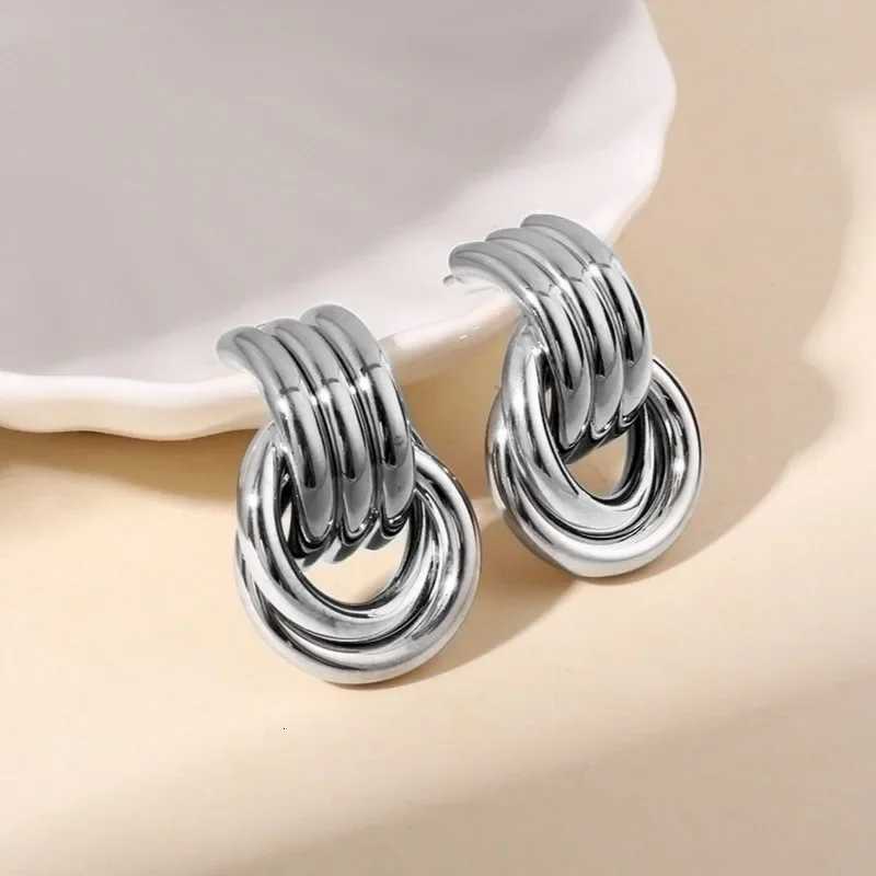 Stainless Steel ThreeLayer Knot Earrings for Women Fashion Vintage Glossy Geometric Twisted Earrings Trendy Party Jewelry Gifts Y251018