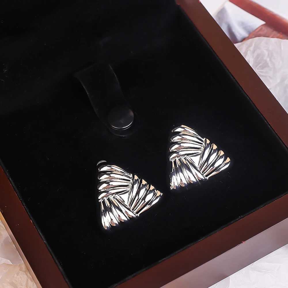 2024 Geometric Texture Triangle Metal Earrings Stainless Steel High Quality Waterproof Fashion Trendy Ladies Valentine Gift Y251018
