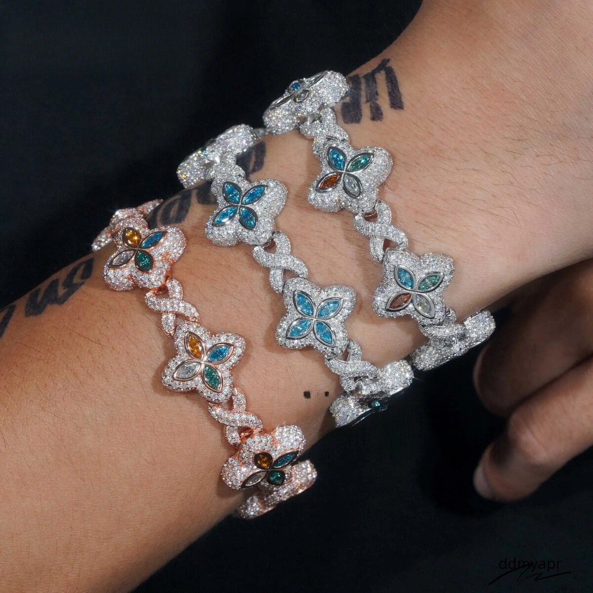 New Trendy Rapper Jewelry Hip Hop Gold Plated Moissanite Dia ddmyApr Sier Clover Infinity Men Cuban Link Bracelet