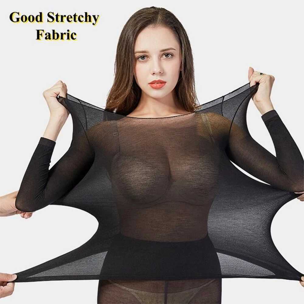 Womens Long Sleeve Underwear Ultra Thin Long Johns Crewneck Thermal Underwear Sets Warm Base Layer Underwear 2pcs Suit T251018