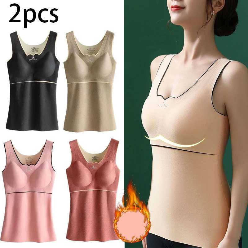 2pcs Woman Thermal Underwear Thermo Lingerie Autumn Winter Soft Warm Top Wear Thermo Vest Undershirt With Bra Padded T251018