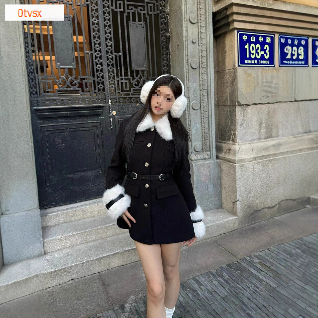 2025 autumn design and winter designer jacket new luxury top rich woman patchwork leather collar women's dress social elegant high-end unique ver