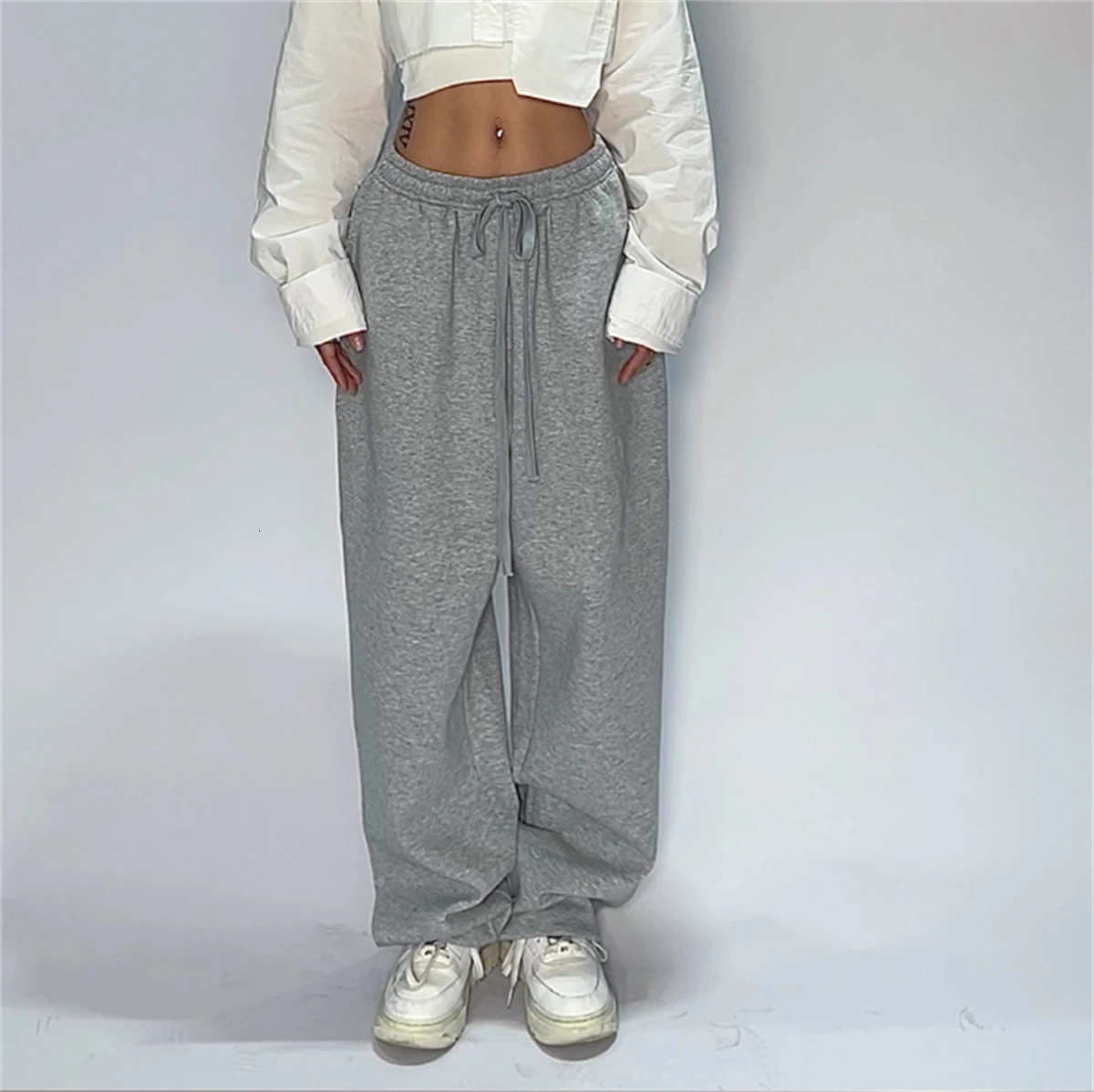 Fashion Vintage Y2K Baggy Pant Women Summer Wide Leg Elastic Waist Loose Pants Lady Solid Color Hip Hop Trousers Casual Clothing 251017