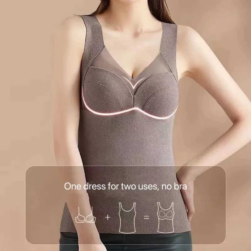 2pcs Woman Thermal Underwear Autumn WinterThermo Lingerie Soft Warm Top Wear Thermo Vest Undershirt With Bra Padded T251018