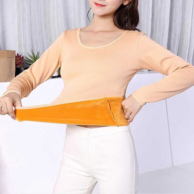 Women Winter Long Sleeve Single Layer Soild Color Velvet Thermal Clothing Underwear ONeck Basic For Thermos Tops Female T251018