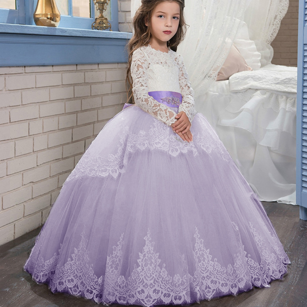 Elegant Idyllic First Communion Gown Flower Girl Dress with Bow Sash Tulle Appliques Wedding Dresses Kids Birthday Party Gowns Z250630