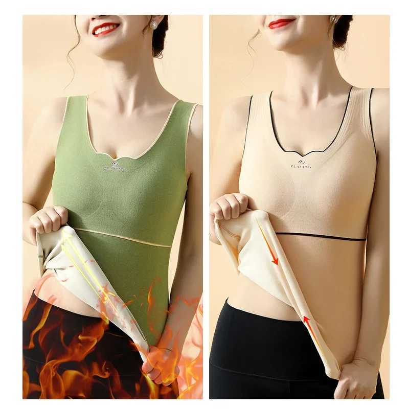 Thermal Underwear Velvet Vest Winter Womens Solid Bottom with Chest Pad Camisole Slim Warm Sling Vest Female Thermal Underwear T251018