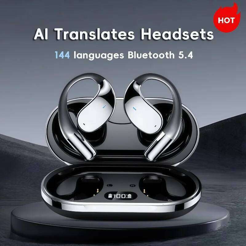 wireless AI Realtime Translation Headphones 140Languages Instant Voice Translator Earbuds Ear Hook Noise Cancelling Headphone