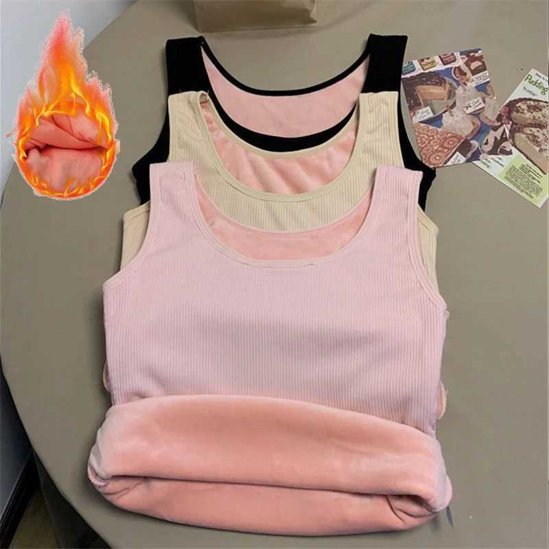 Womens Winter Thermal Underwear Top Seamless Plus Velvet Shirt Sleeveless Vest Warm Female Undershirt Solid Color Sexy Lingerie T251018