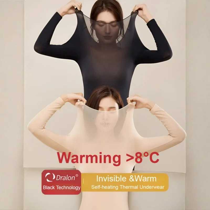 Womens Autumn and Winter Round Neck Seamless Elastic Thermal Underwear Comfortable Base Shirt T251018