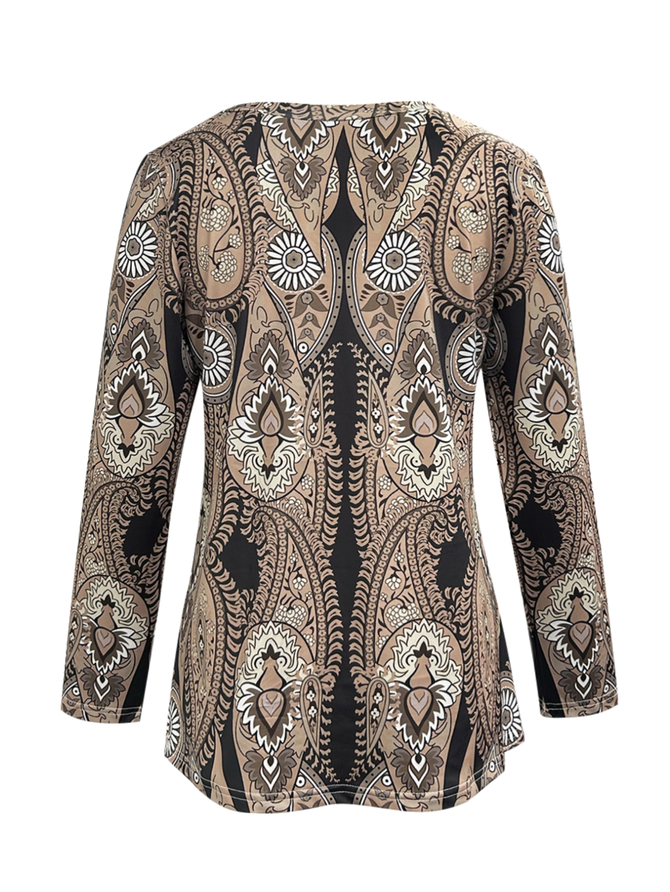 Women's Autumn Winter New Ethnic Style Casual Versatile Crew Neck Long-Sleeve T-Shirt - Camel Color Milk Silk Top-CF41053