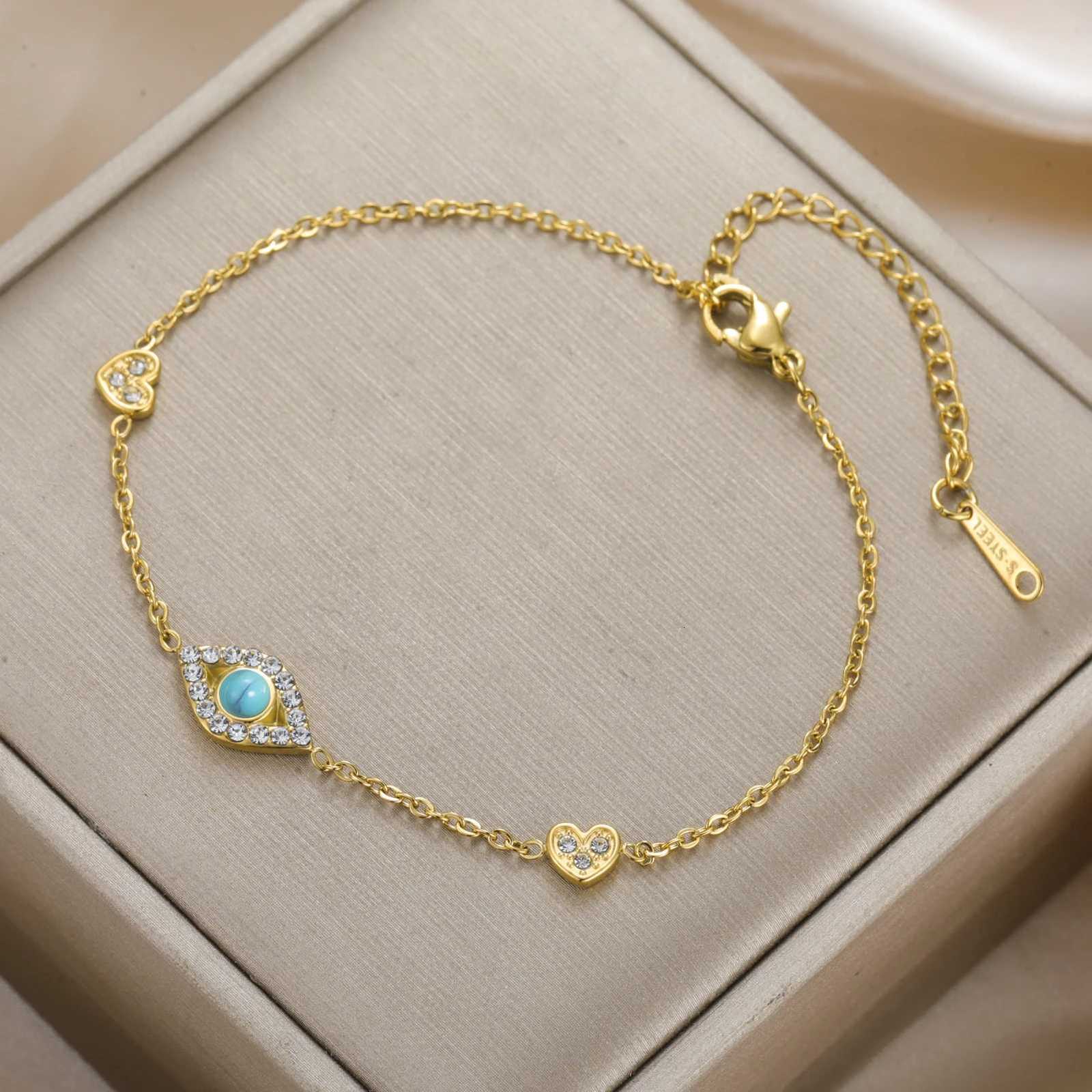 Teamer Zircon Devils Eye Love Heart Composite Style Charms Bracelet Women Stainless Steel Gold Color Jewelry Wholesale 2025 NewL251018 H260202
