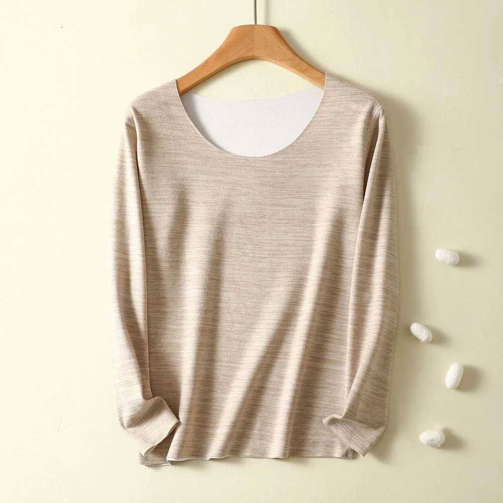 AB color cotton German velvet thermal top womens autumn and winter round neck longsleeved bottoming shirt plus velvet autu T251018