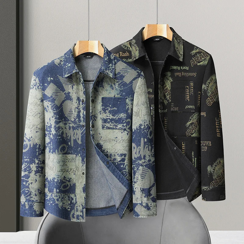 8XL Cowboy Coat for Men Autumn Cargo with Print Denim Jackets Man Cowgirl Fashion Joker Trendy Washed Rock Korean Coats 251014