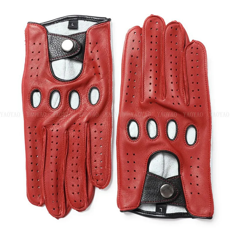 High Quality Mens Genuine Leather Gloves Lambskin Gloves Fashion Men Breathable Driving Gloves for Male Mittens 251015