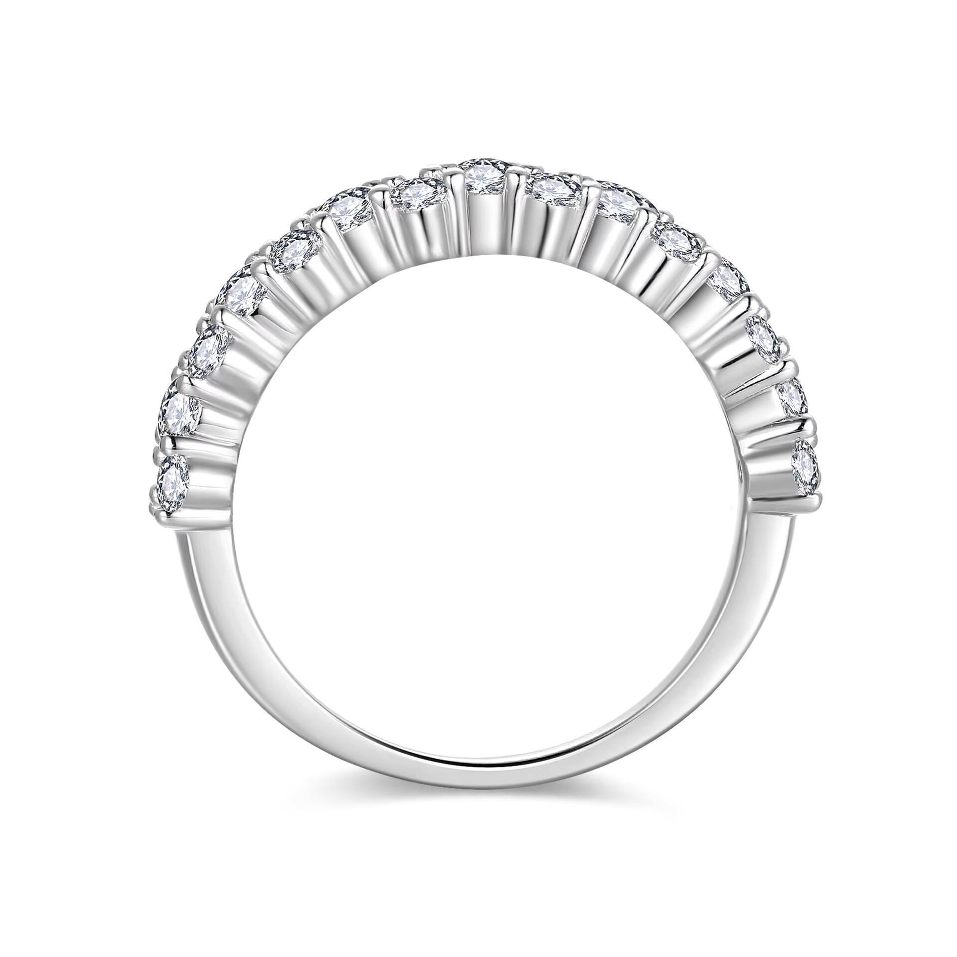 Fashion Moissanite Jewelry S925 Silver White Gold Plated VVS1 Full Moissanite Diamond Row Band Ring for Women