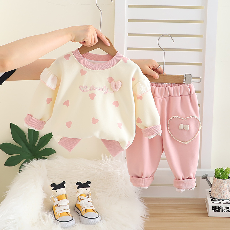 Girls' Set 2025 Autumn New Style Western Girls' Spring and Autumn Fashion Children's Autumn Clothing Baby Love Two Piece Set free shipp
