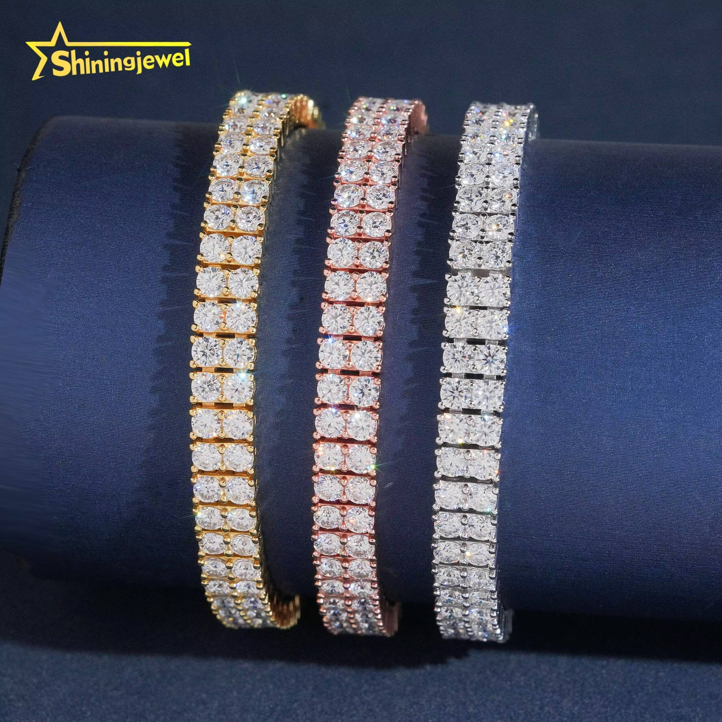 Luxury 2Rows 3mm 925 Silver Fine Hip Hop Moissanite Jewelry Bracelet Iced Out VVS Moissanite Diamond Tennis Chain Bracelet