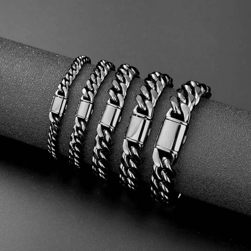 Fashionable 6-18mm Wide Black and Gold-Plated sterling silver Ice Buckle Miami Cuban Chain Necklace