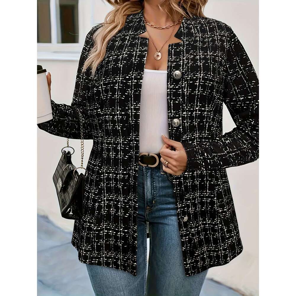 Plus Size Elegant Long Sleeve Button Front Coat, Women's Outerwear