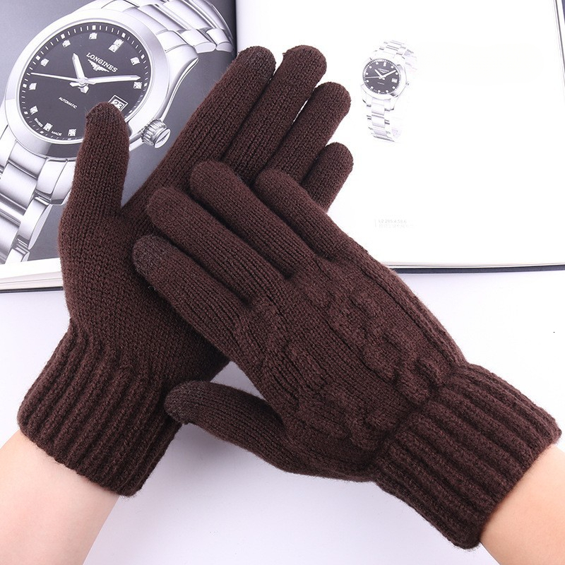 Knitted Men's Touchscreen Winter Warm Fleece Lined Thickened Fingered Jacquard Gloves