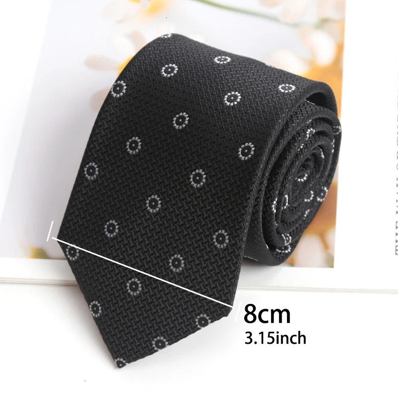 Men Classic Black Tie 8CM Necktie Stripes Ties for Man Groom Jacquard Woven Elegant Neck Tie for Business Wedding Party 251014