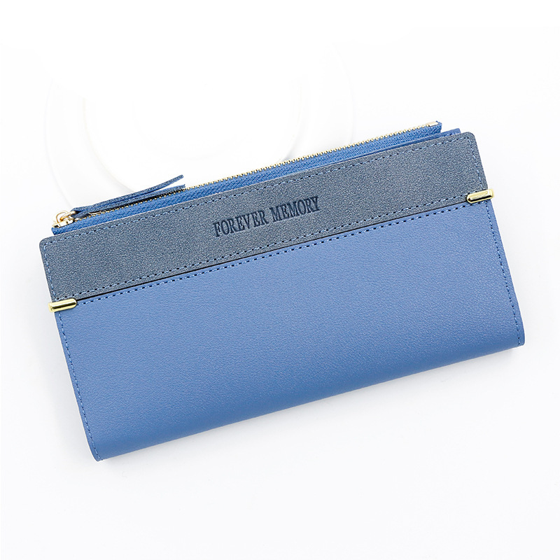 Women's Long Patchwork Leather Solid Color Fashion Wallet Coin Purse Clutch Card Holder Storage Bag