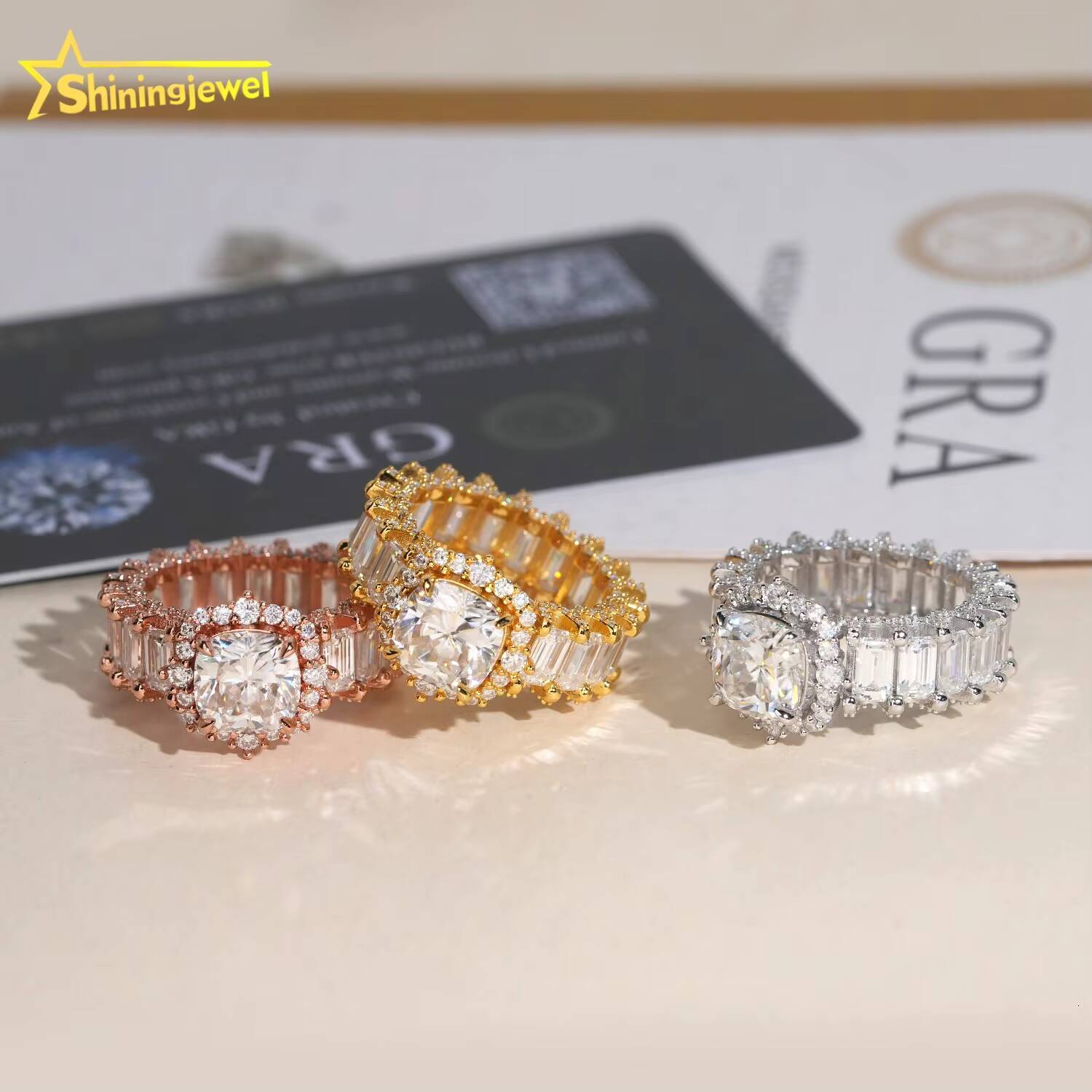 Fashion Iced Out Diamond Emerald Cut Band Women Engagement Ring VVS Moissanite Fine Hop Jewelry 925 Sliver Wedding Ring