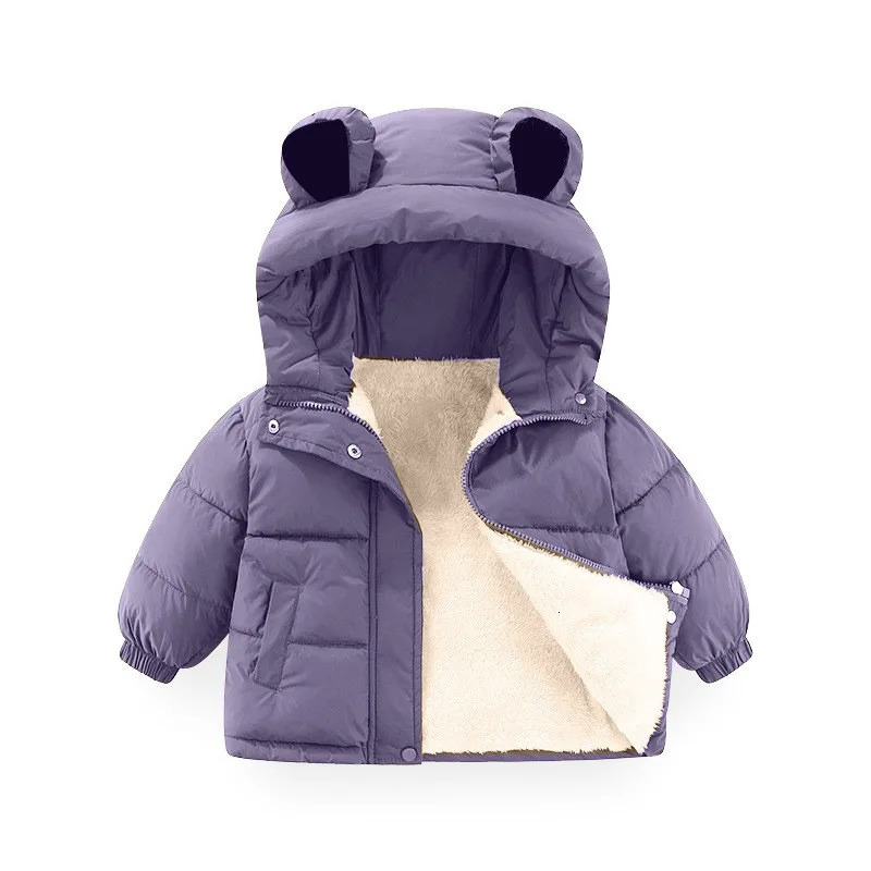 Winter Girls Jacket Solid Color Lamb Wool Lining Thick Warm Hooded Coat For 28 Years Boys Cotton Down Zipper Outwear 251017