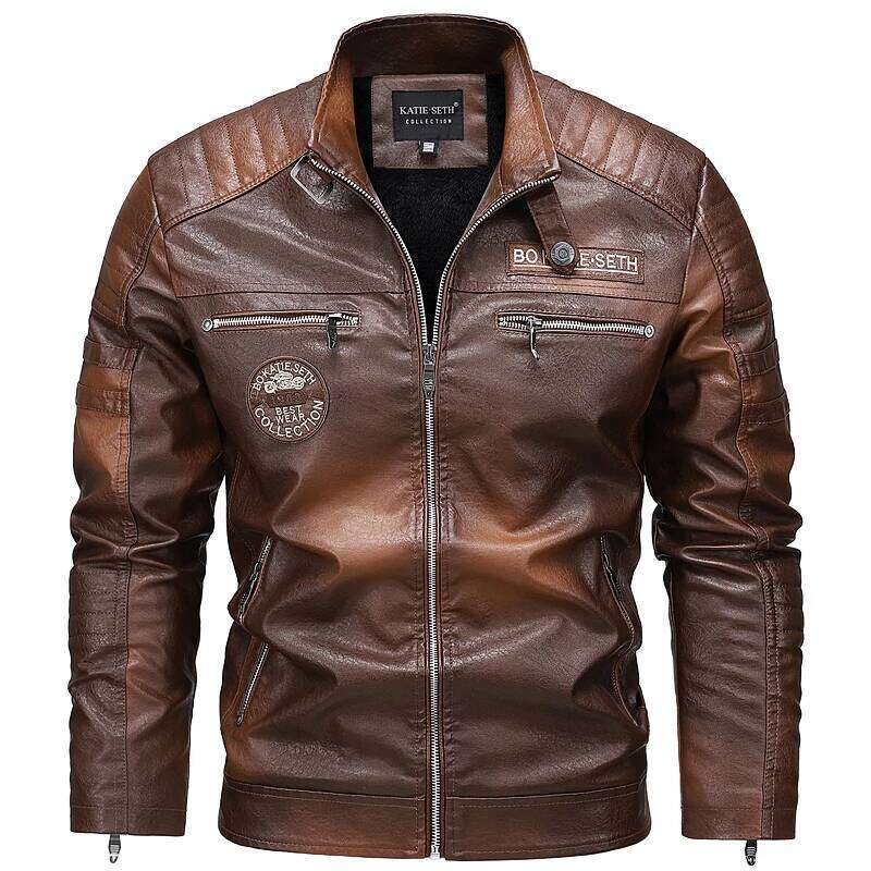 Men's Winter Fleece Motorcycle Faux Leather Jacket Removable Fur Collar Windbreaker Ropa De Hombre Slim Coat