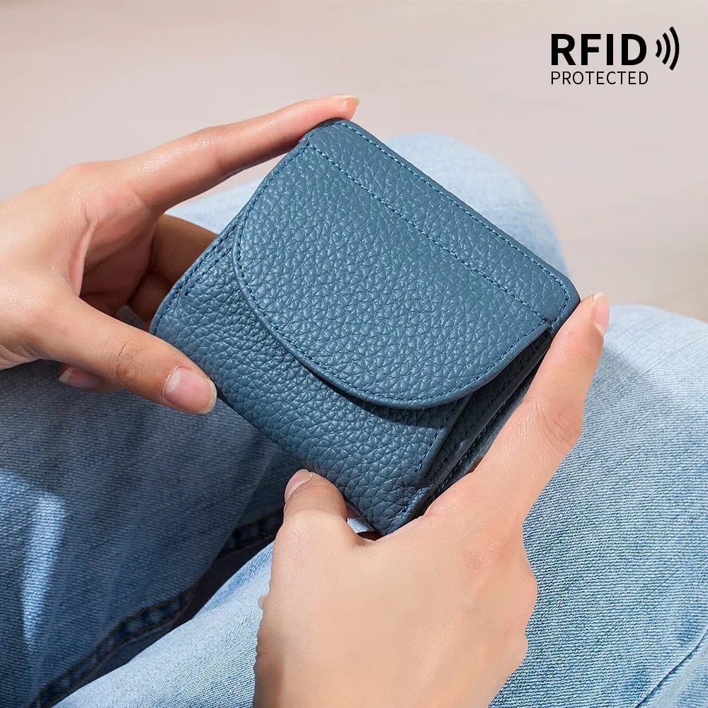 Genuine Leather RFID ID Credit Bank Business Card Holder Cowhide Coin Purse Bags Clutch Slim Pocket Wallets For Women 251013