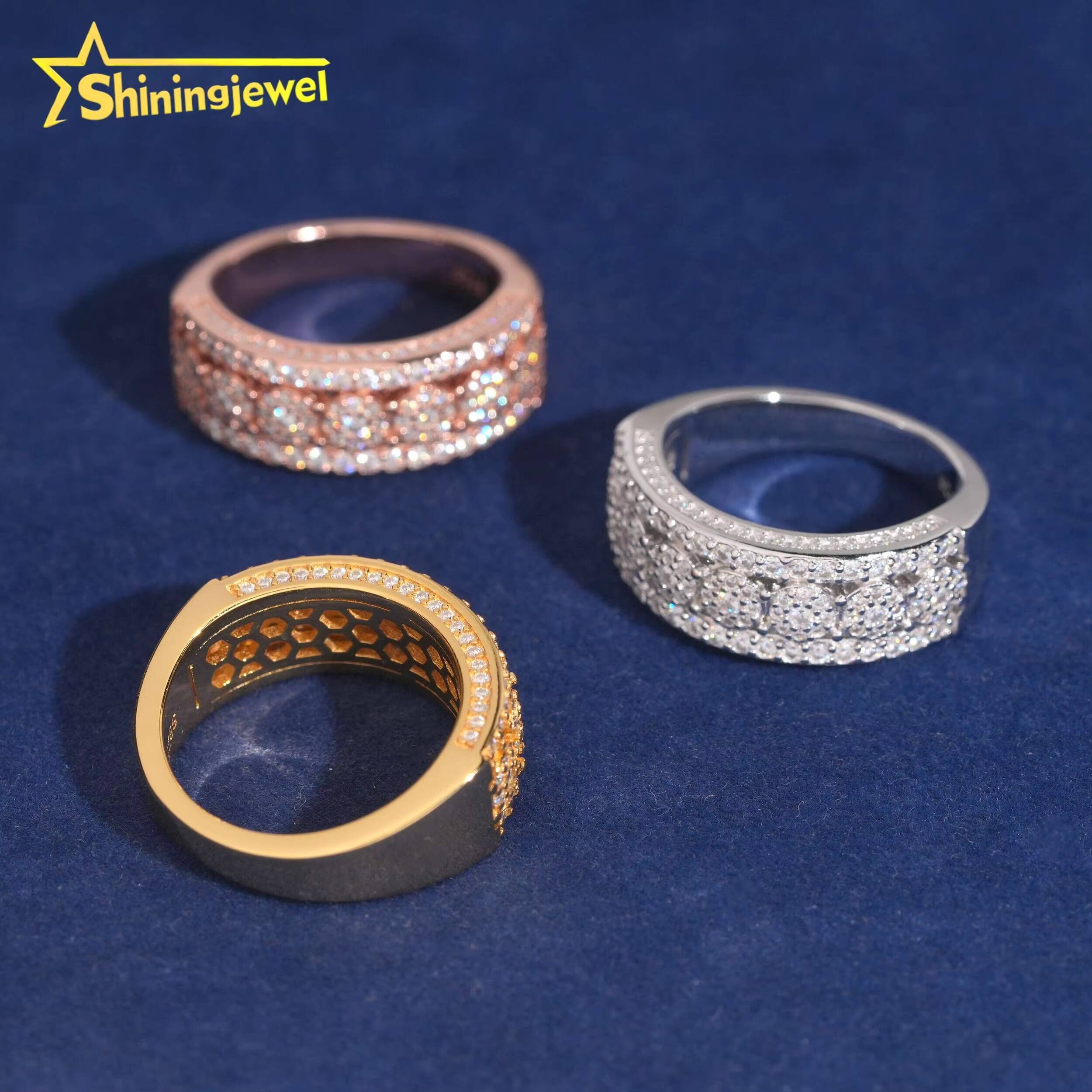 925 Silver Custom Fashion Hip Hop Style Iced Out Moissanite Men Ring VVS Moissanite Jewelry Diamond Band Rings