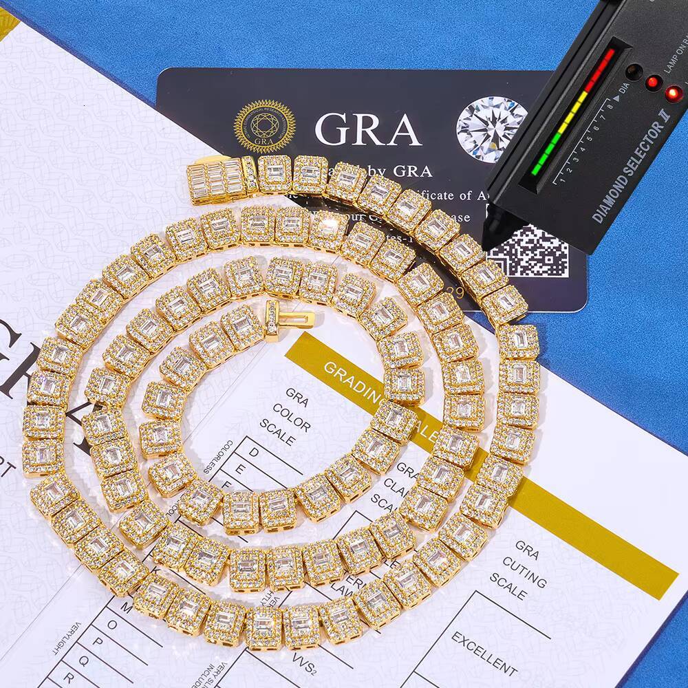 NUOYA Hip Hop 925 Silver Fine Jewelry Tennis Chain Iced Out Mixed Inlay Baguette Cut VVS Moissanite Silver Plated Necklace