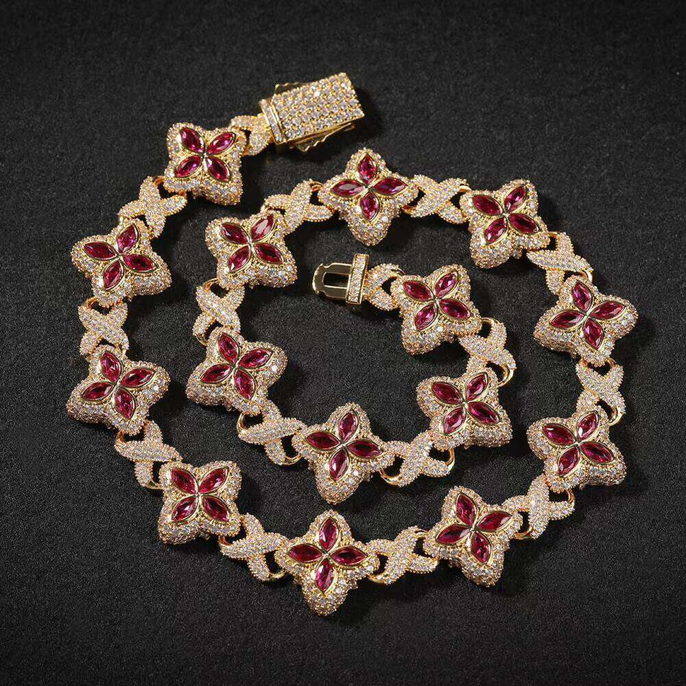 UWIN Customs Duty Hip-Hop Pink Clover Straight Pull Iced Flower Infinity Chain Bracelet for Men and Women Z260313