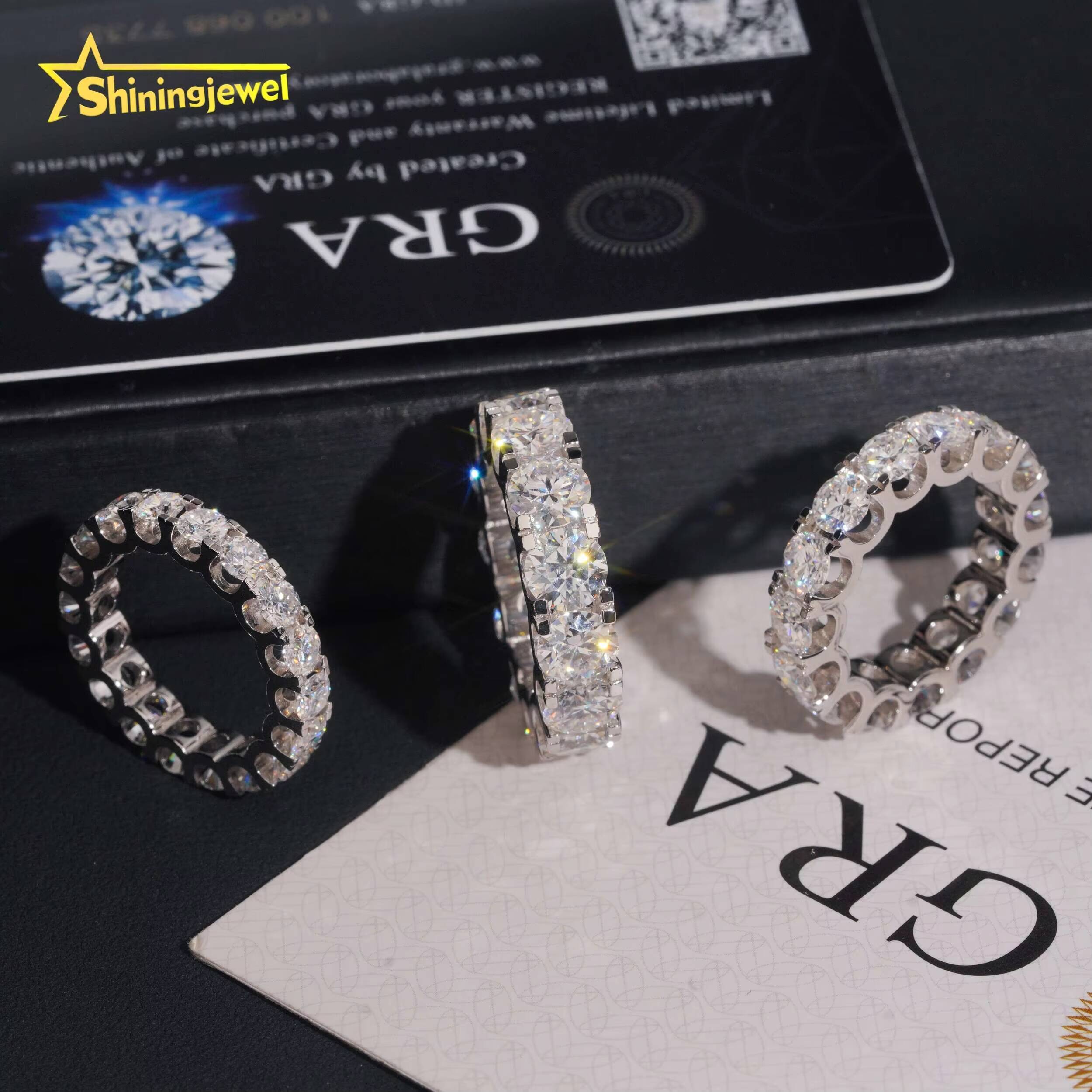 Fine Jewelry 925 Silver 4mm 5mm 65mm Round Moissanite Eternity Ring Custom Iced Out Diamond Wedding Rings for Women