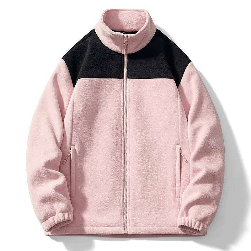 Winter Warm Man Stand Collar Contrasting Color Cardigan Polar Coat Thickened Fleece Outdoor Windproof Jacket