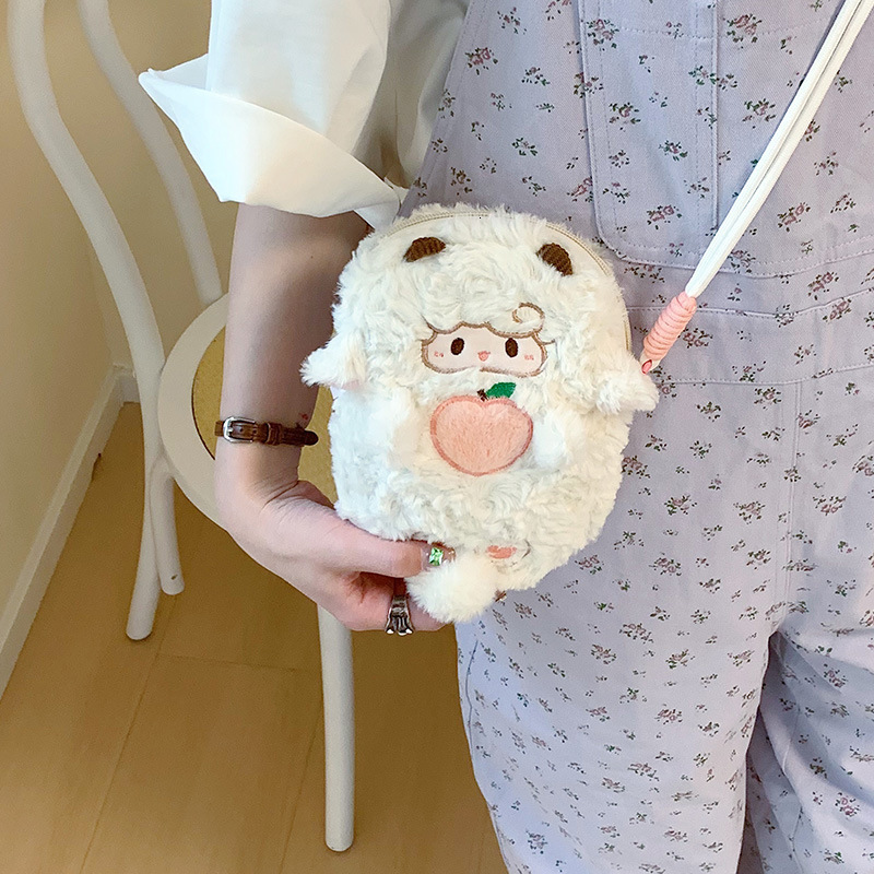 2025 Ins new designer cute soft cute white lamb plush bag soft girl multifunctional mobile phone storage crossbody bag