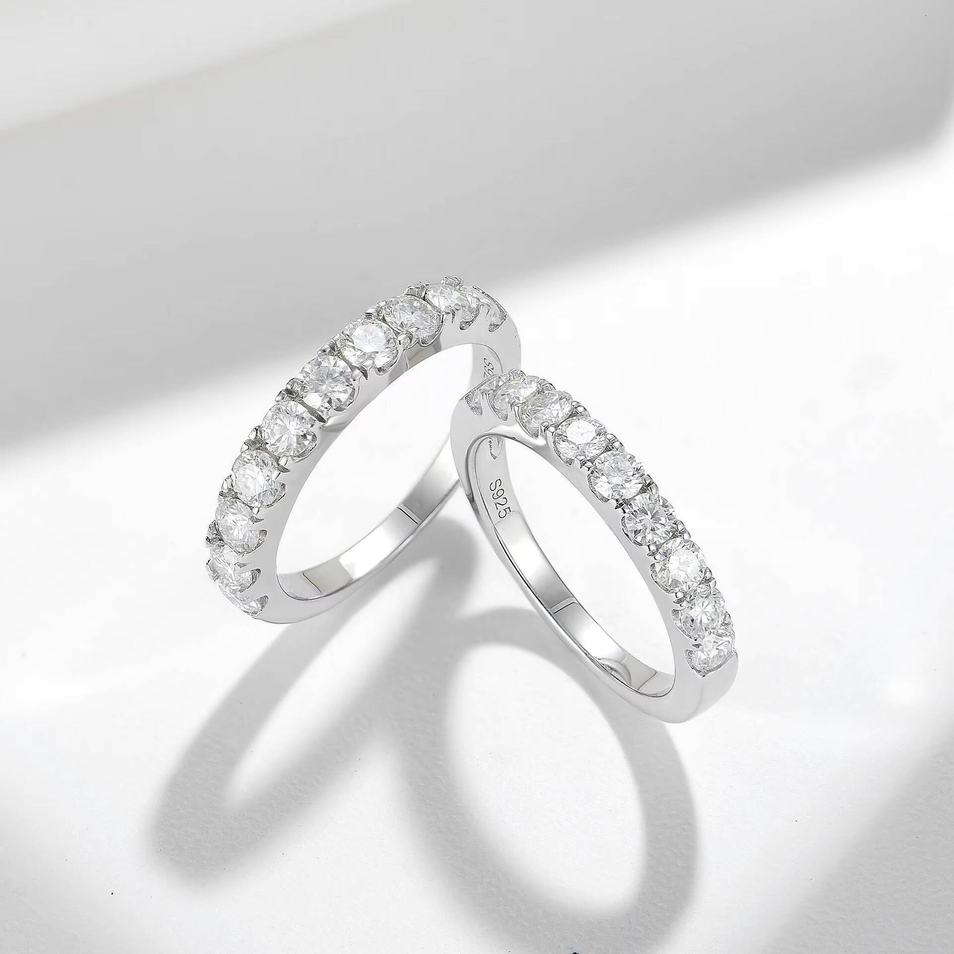 Factory Fashion Classic Joker S925 Silver 18K White Gold Plated 10pcs 3mm Row VVS1 Moissanite Ring for Ladies Wedding