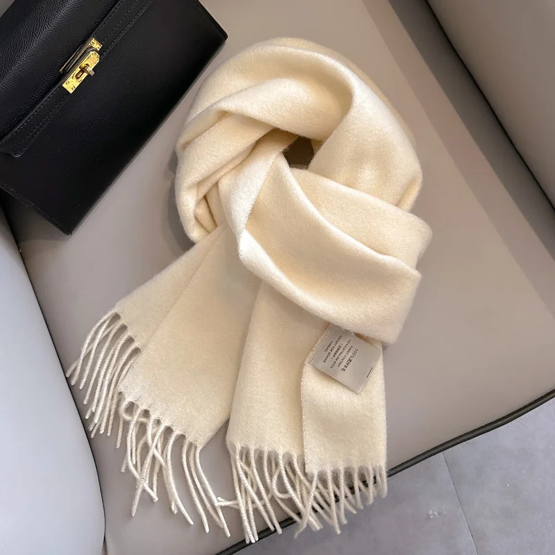 100 Wool Winter Scarf For Women Long Warm Cashmere Scarves Hijab Solid Lady Shawl Wrap Female Pashmina Bandana Head Scarfs 251015 - view 4