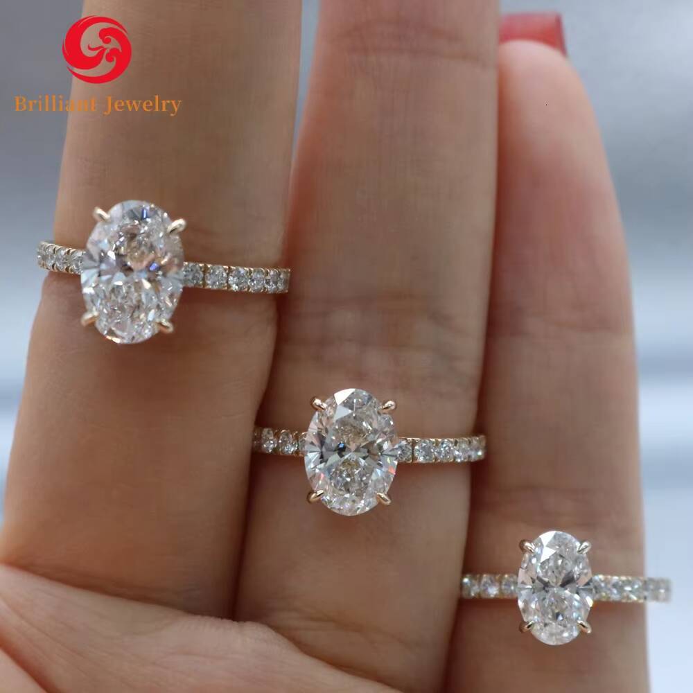 Hot Selling IGI Certified 925 Silver Full Diamond Ring Band 15CT 6x8mm Oval HPHT CVD D VS1 Lab Grown Diamond Ring