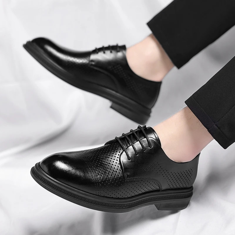 Mens 6cm8cm Height Increase Breathable Hollow Out Oxford Dress Shoes Leather Formal Business Wedding Groom Shoes for Summer 251017