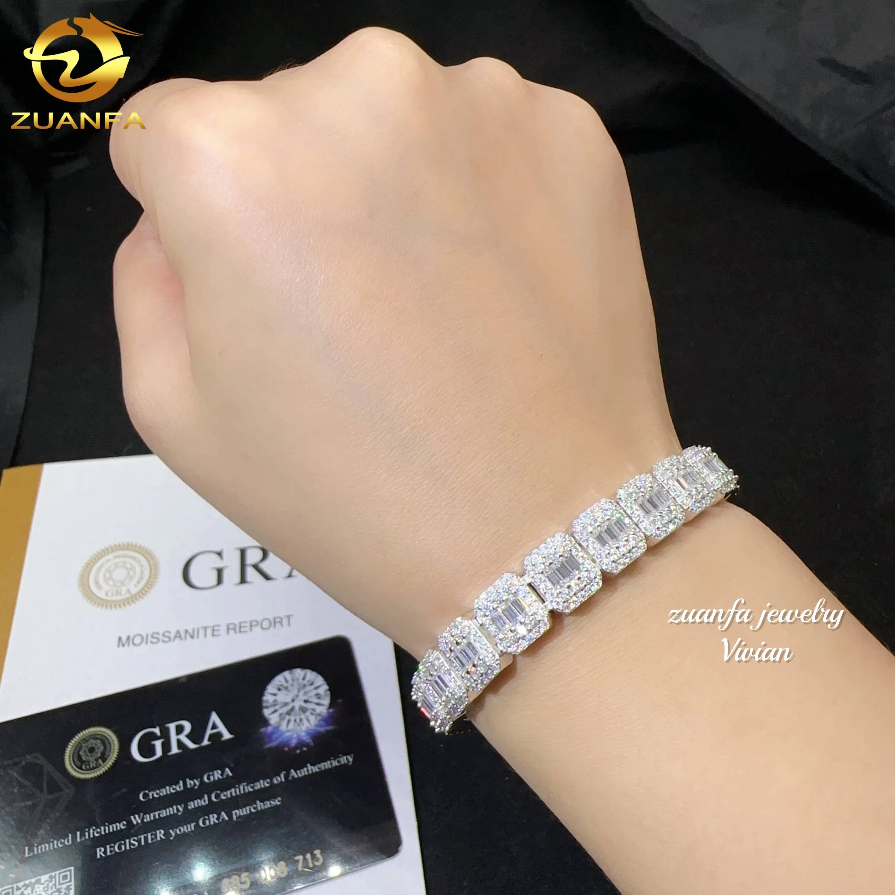 Fashion Fine Jewelry Sterling Silver 925 Vvs Moissanite Lab Diamond Hip Hop Iced Out Jewelry Cuban Link Chain Bracelet Men