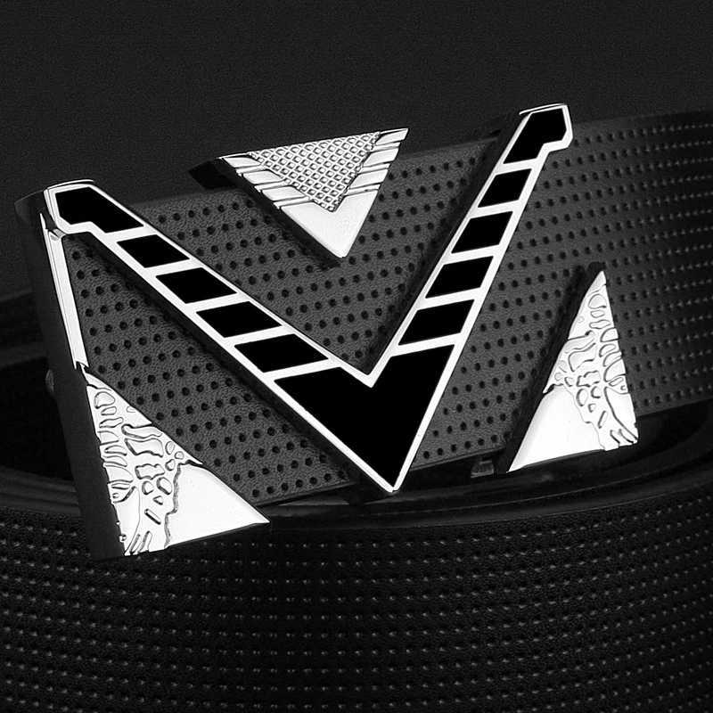 V letter buckle golden buckle belt men fashion Personality buckle luxury strap genuine leather white High Quality ceinture homme W251018
