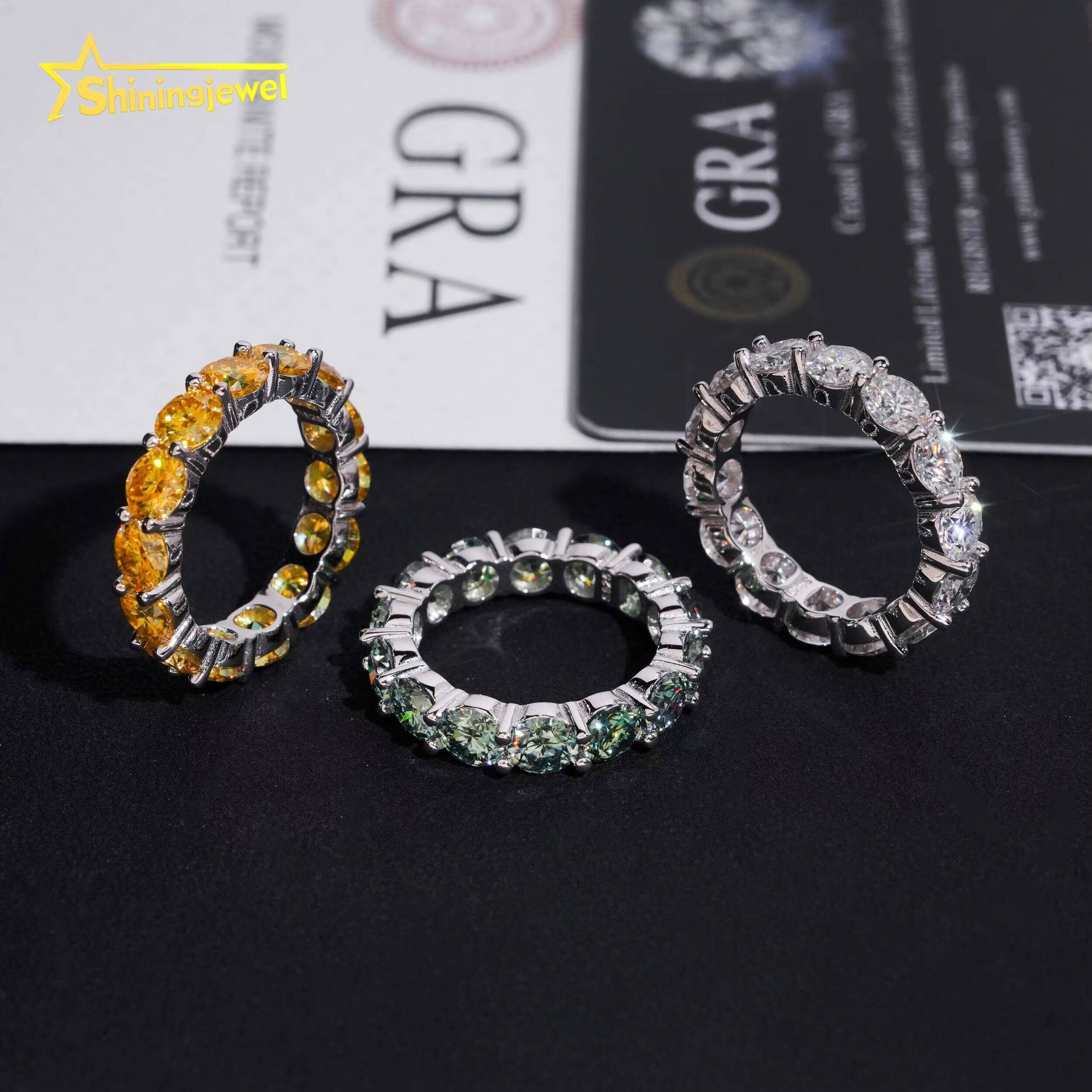 New Stock 925 Silver 5mm Color Moissanite Eternity Ring Men Women Hip Hop Jewelry Custom Moissanite Engagement Ring Bands