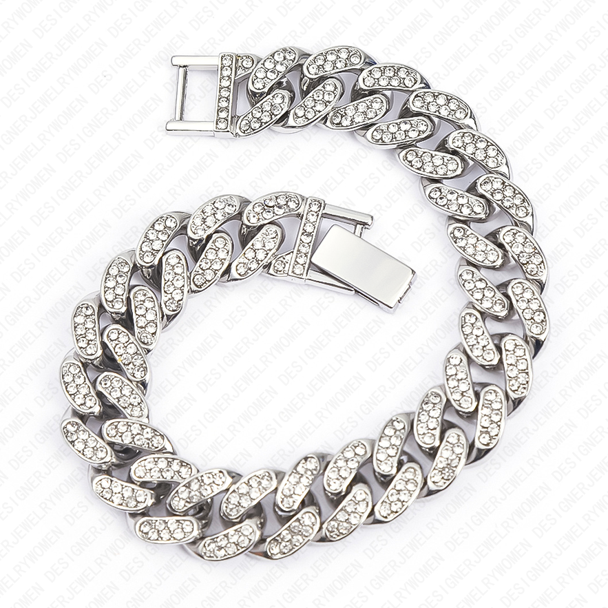 Designer Bracelet Bracelet Women Hip Hop Cuban Full Pave Bracelets Chunky Bracelet Luxury Jewelry Jewellery Designer for Women Iced Out Sparkling Bold