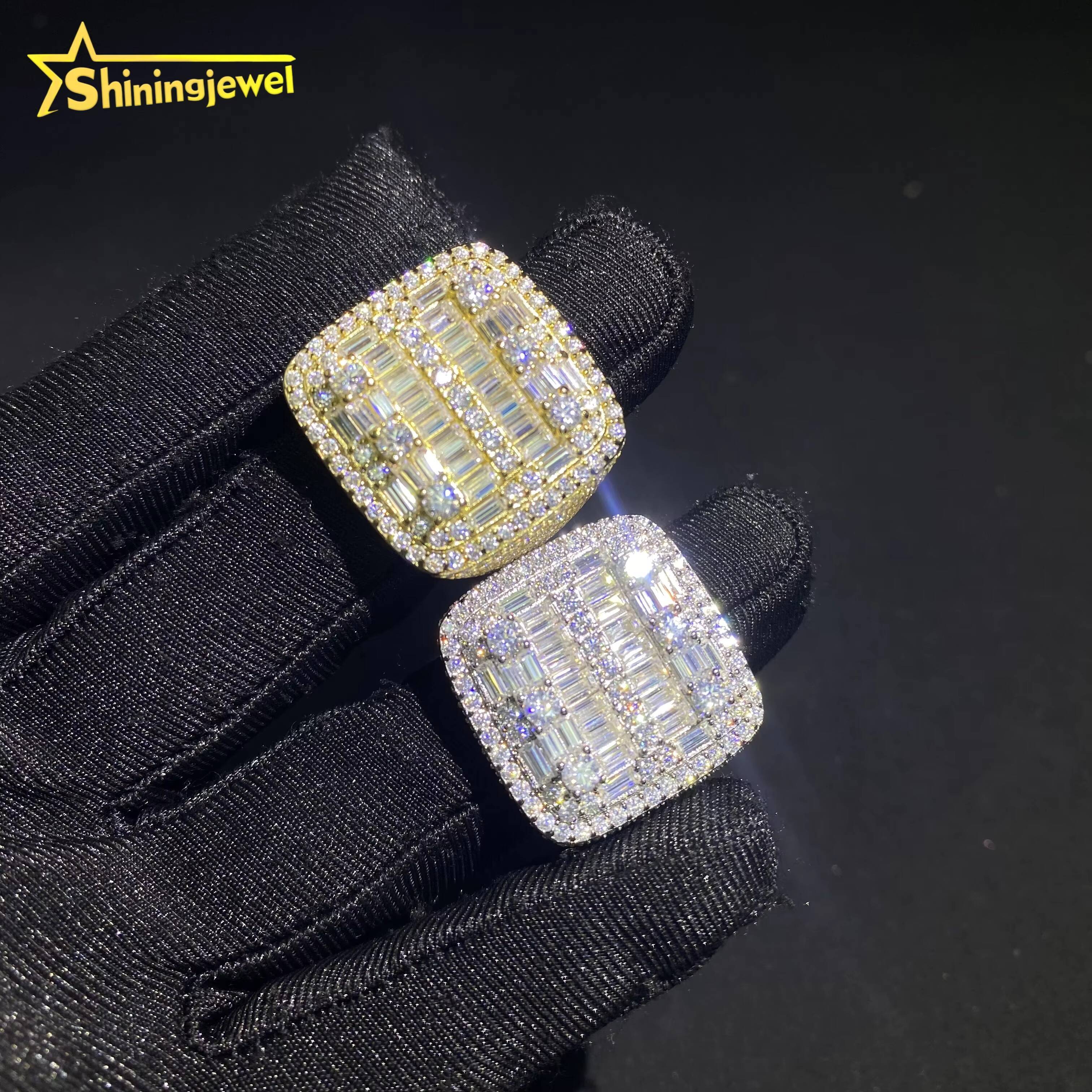 GRA Certificate Iced Out Jewelry Men Baguette Cut Diamond Square Ring Fine Hip Hop VVS Moissanite Custom 925 Silver Ring