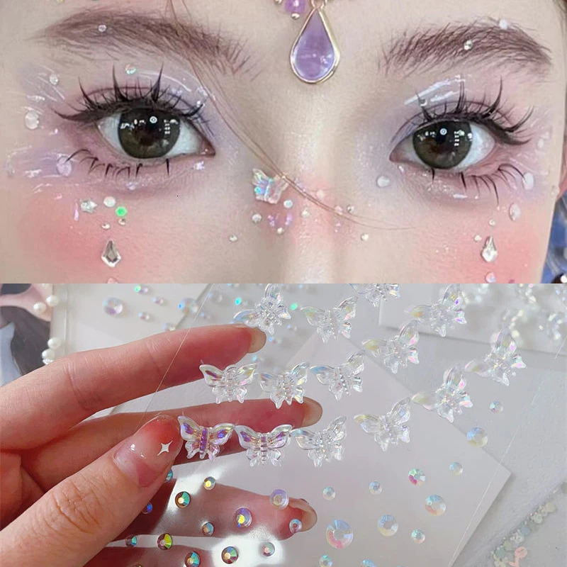 16pcs 3D Acrylic Diamond Stickers Butterfly Crystal Patch Face Paste Stage Makeup Rhinestones Jewelry Mermaid Pearl Tattoo 251015