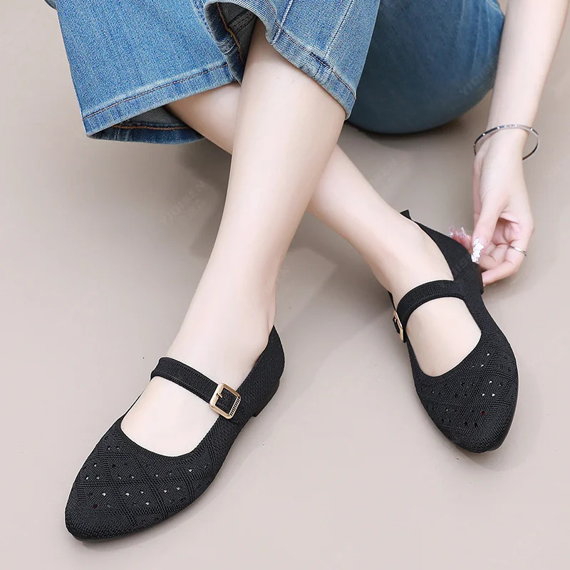 Women Pointed Toe Flat Shoes Solid Color Knitted Slip on Shoes Casual Breathable Ballet Flats Women Flat Shoes Loafers Women 251017